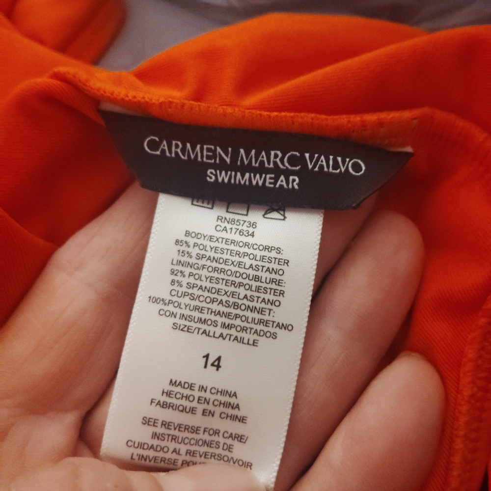 CARMEN MARC VALVO Deep V Cut One Piece Swimsuit - Vacation Vibes Size 14 - Picture 10 of 10